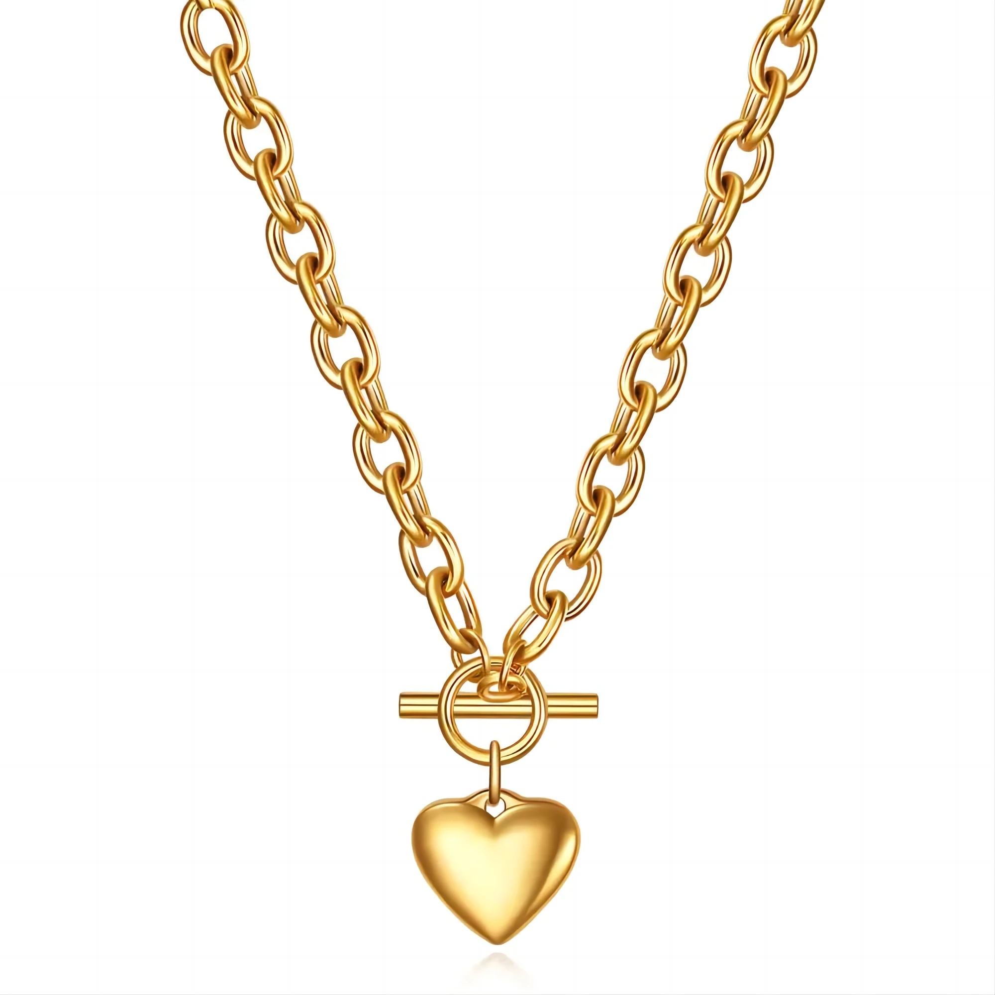 VQYSKO Smooth heart gold/silver/Color OT button stainless steel pendant necklaces for Women Party Jewelry