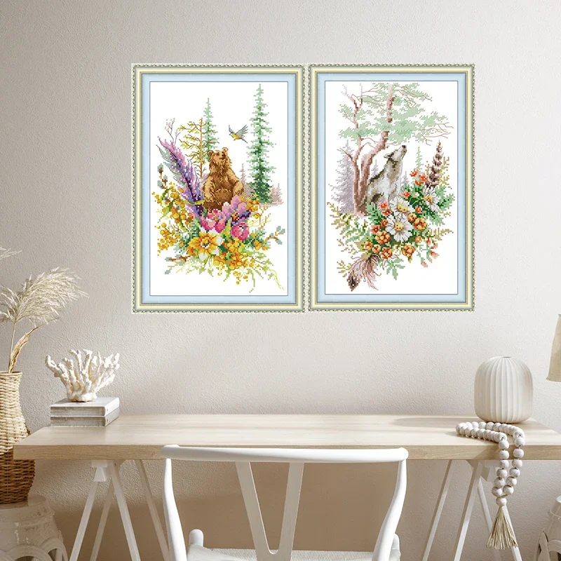 

Joy Sunday Four Seasons Spring Forest Spirit Pattern Cross Stitch Kits DIY Aida 16CT Printed Canvas Hand Needle Embroidery Sets