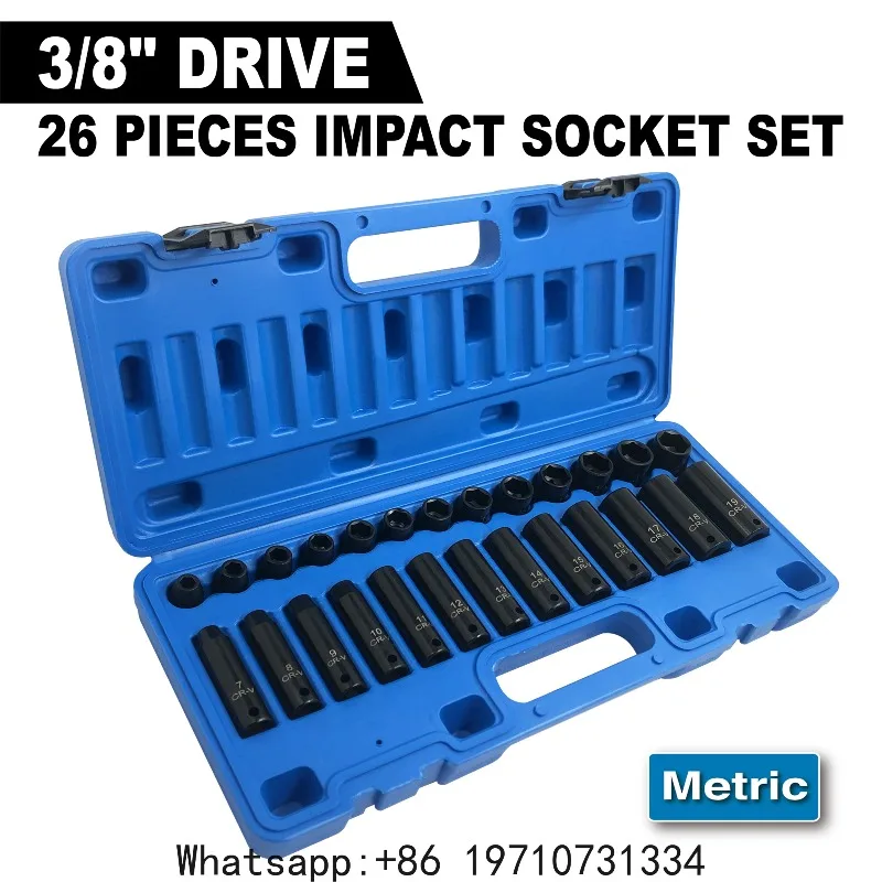 26 Pcs Impact Socket Set 3/8 Inch Steel Deep and Standard Socket 6-Point Rugged Construction Metric 9mm To 30mm