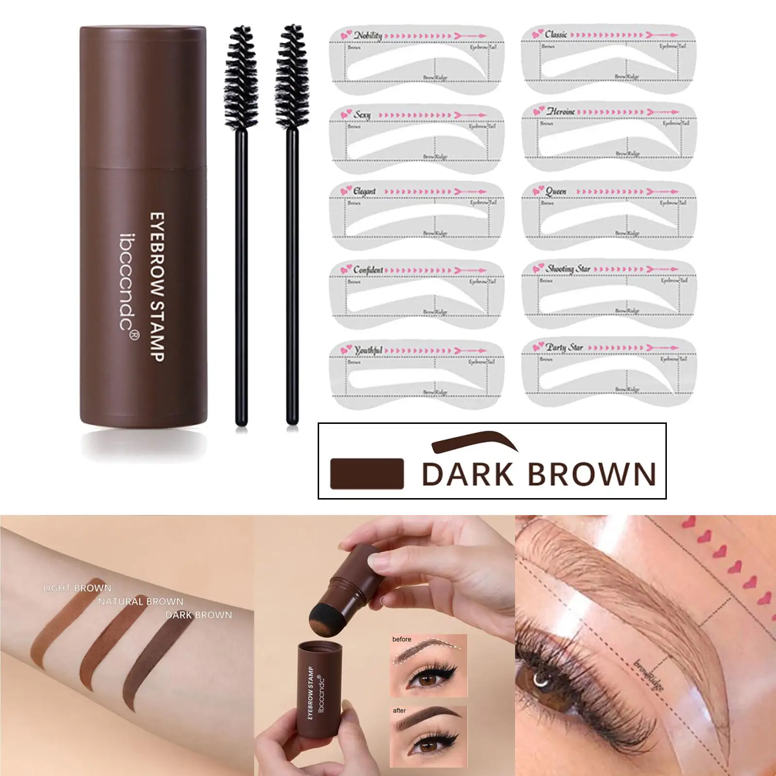 Kit de sellos y plantillas para cejas, herramienta de maquillaje en polvo para cejas de larga duración para maquillaje de ojos y línea del cabello