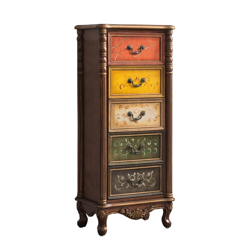 

Retro solid wood painted entrance, small drawers, chest of drawers, semi-round entrance table, old furniture