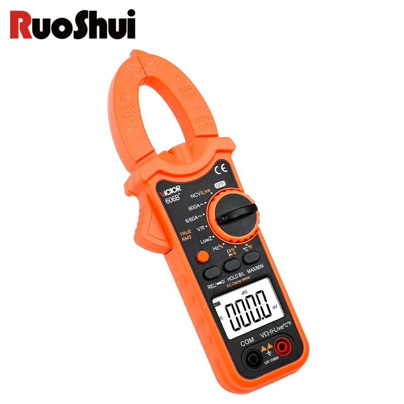 VICTOR 606B+ True RMS Clamp meter 6000 Counts DCAC 600V 600A 60M Ohm Frequency 10MHz Capacitance 6mF Temperature INR VFC