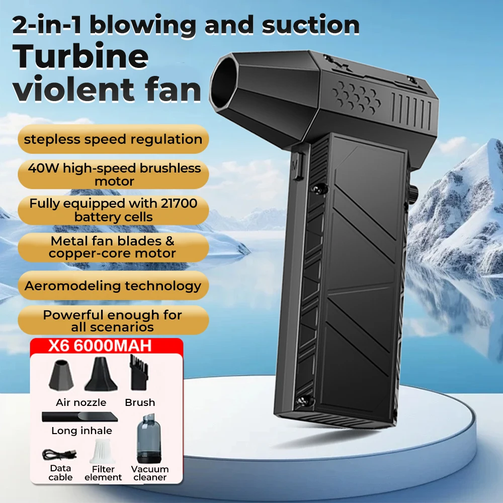 

X6 Turbo Jet Fan 53M/S Portable Turbo Fan 140000RPM Mini Turbo Jet Fan Brushless Motor Handheld Duct Fan Type-C Charging