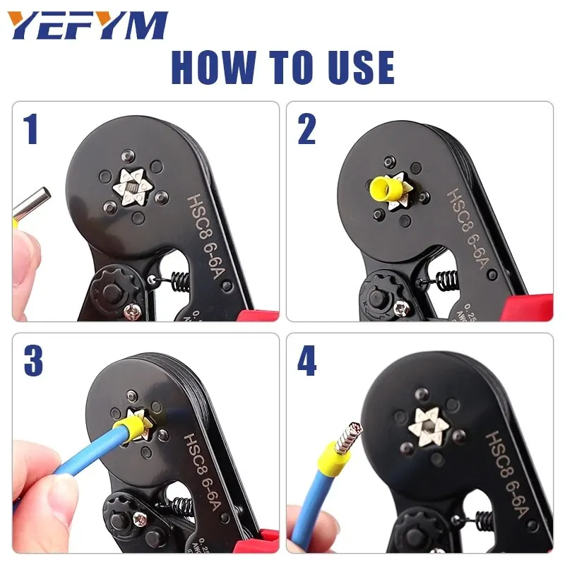 Ferrule Crimping Tools HSC8 6-6A Self-Adjusting Hexagonal Wire Crimper Pliers For 0.25-6mm²(AWG23-10) Electrical Circuit Repair