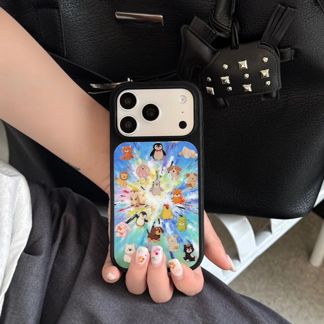 

New Animal Penguin Phone Case for iPhone 15 16 17 Pro Max Plus Black border gilded Cartoon Animals INS Cartoon Phone Cover