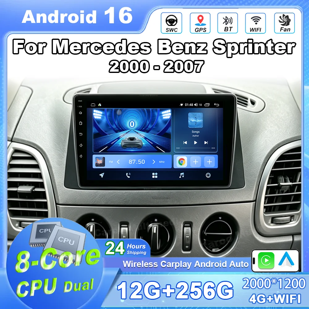 Android 16 Car Radio For Mercedes Benz Sprinter 2000 2001 2002 2003 2004 - 2007 Carplay Multimedia GPS Navigation Stereo Screen