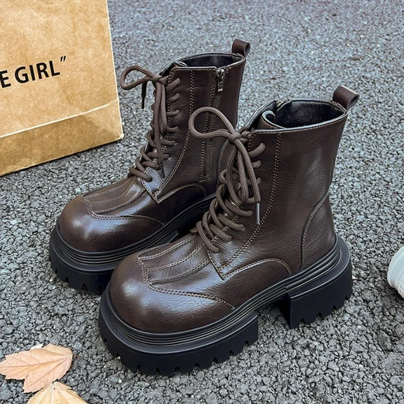 Fashion Platform Ankle Boots for Women Designer Retro Motorcycle Short Boots for Women Trend Classic Shoes for Woman Boots Mujer