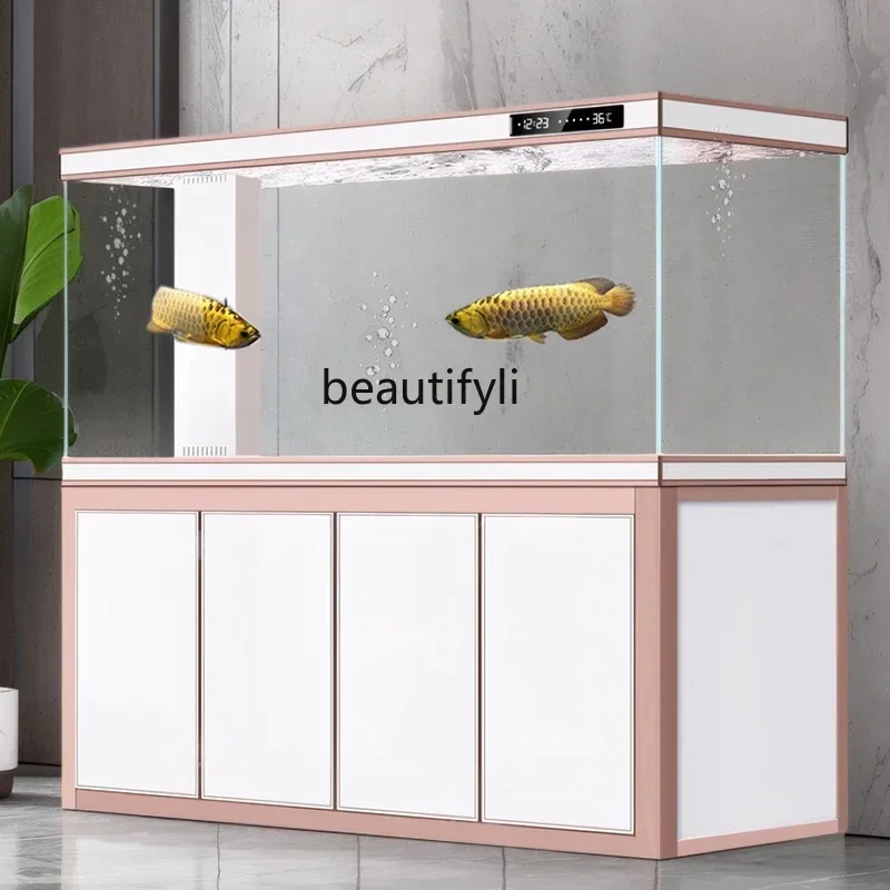 

D80 Fish tank living room household ultra-white glass large ecological bottom filter integrated dragon fish tank office