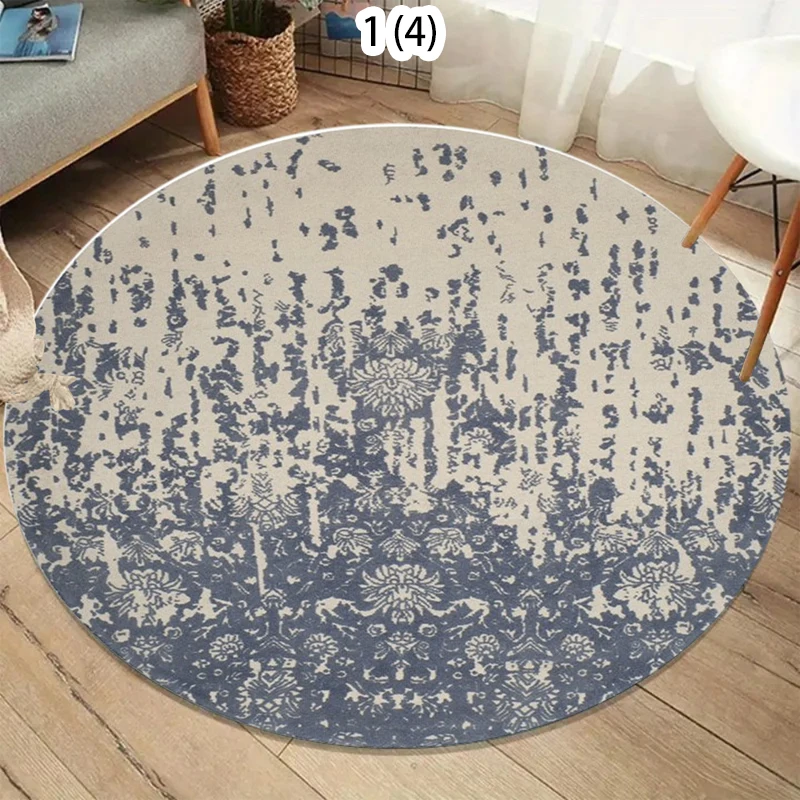Vintage Damask Rug Round Distressed Floral NonSlip Carpet For Living Room Bedroom Bedside Rustic Shabby Chic Floor Mat