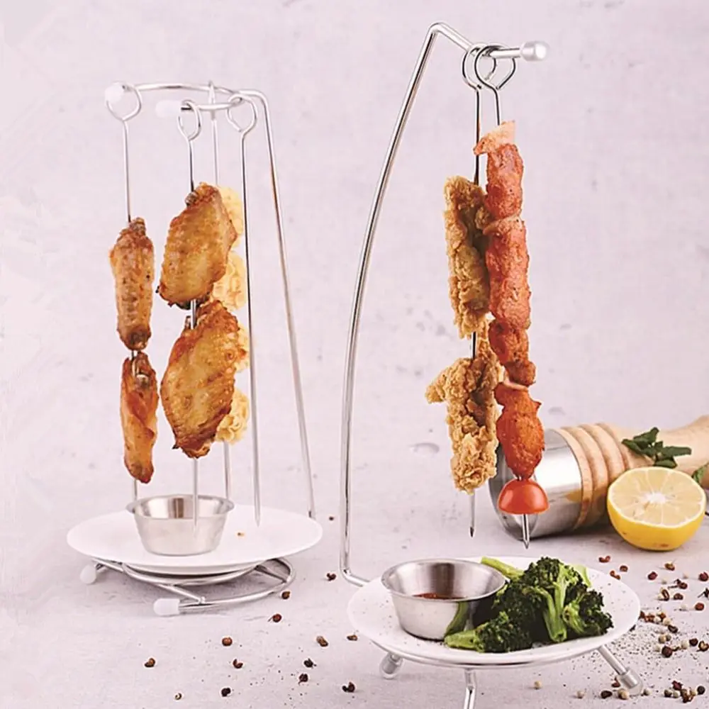Stainless Steel BBQ Skewer Set Detachable Lightweight Barbecue Fork Holder Easy To Install Reusable Vertical Roaster Vegetable