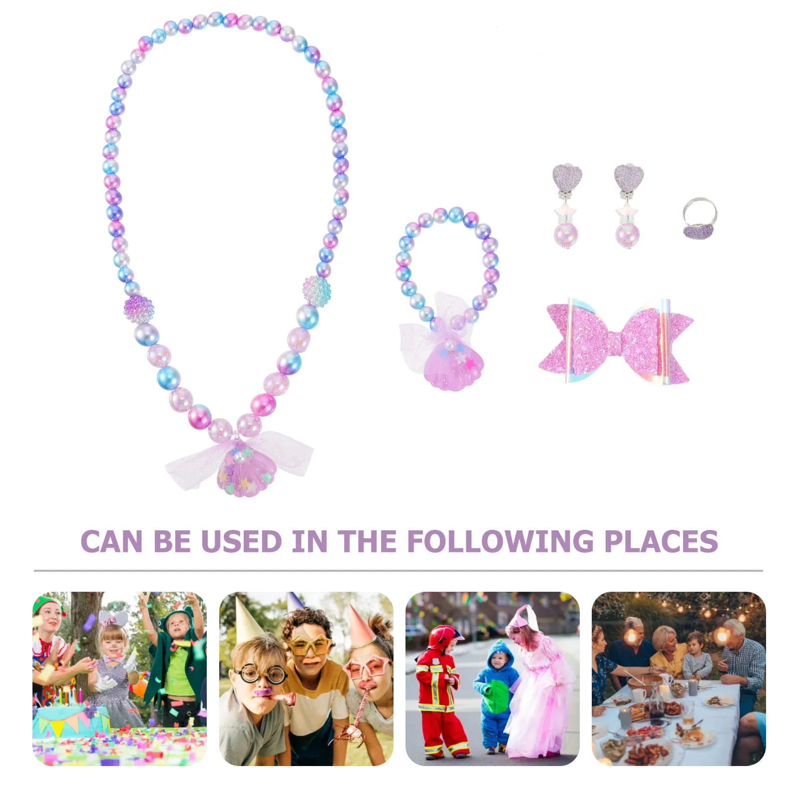

6 Pcs/ Little Girl Shell Pearl Necklace Bracelet Set Child Resin Kids Jewelries