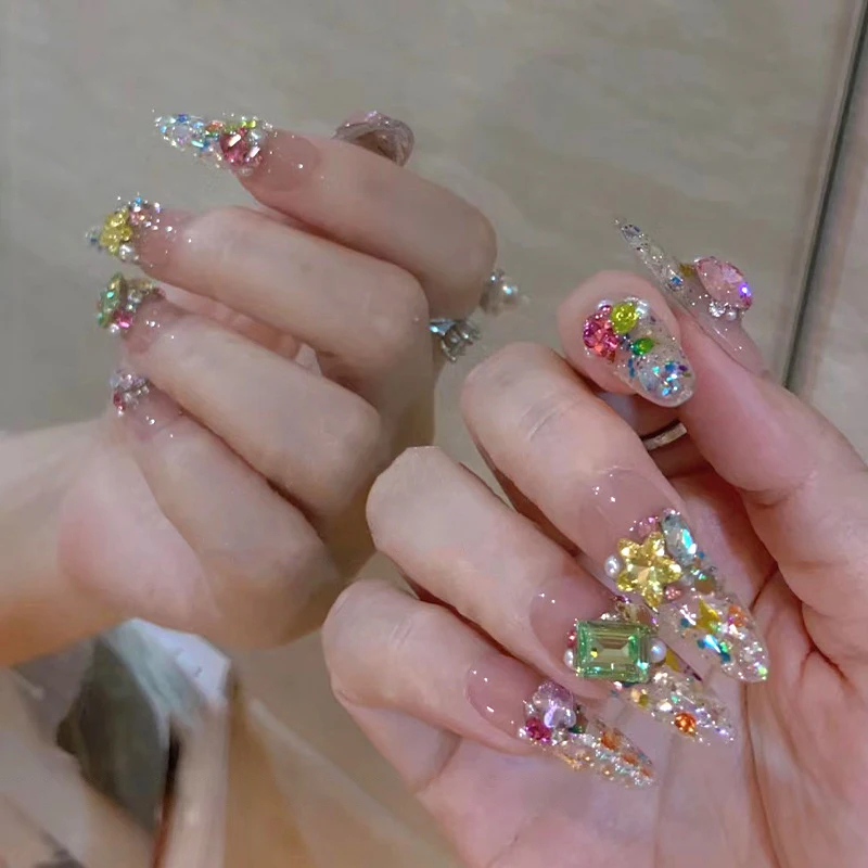 20Pcs Mix Sizes Different Shape Nail Rhinestones 3D Glass Crystals Diamonds Love Distorts Heart Super Shiny Charms Gems Stones