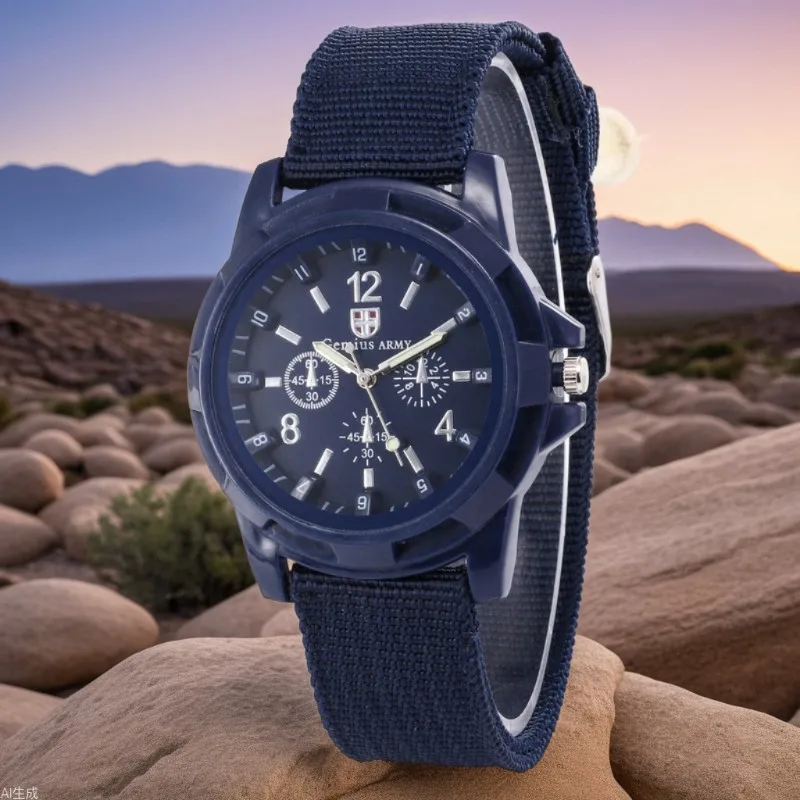 Men's Watch Woven Canvas Strap Men's Three Eyed Quartz Watch