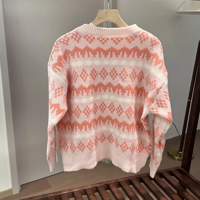 فضفاضة تناسب جولة Ne محبوك سترة المرأة طاقم Ne البلوز لينة كسول Sle العلوي irt معرض جزيرة منقوشة تريكو #2