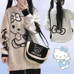 Anime Sanrioed Y2K Hello Kitty Sweater Kawaii Autumn Winter Girls Student Cute Knitting Tops Loose Keep Warm Thicken Tops Sweet