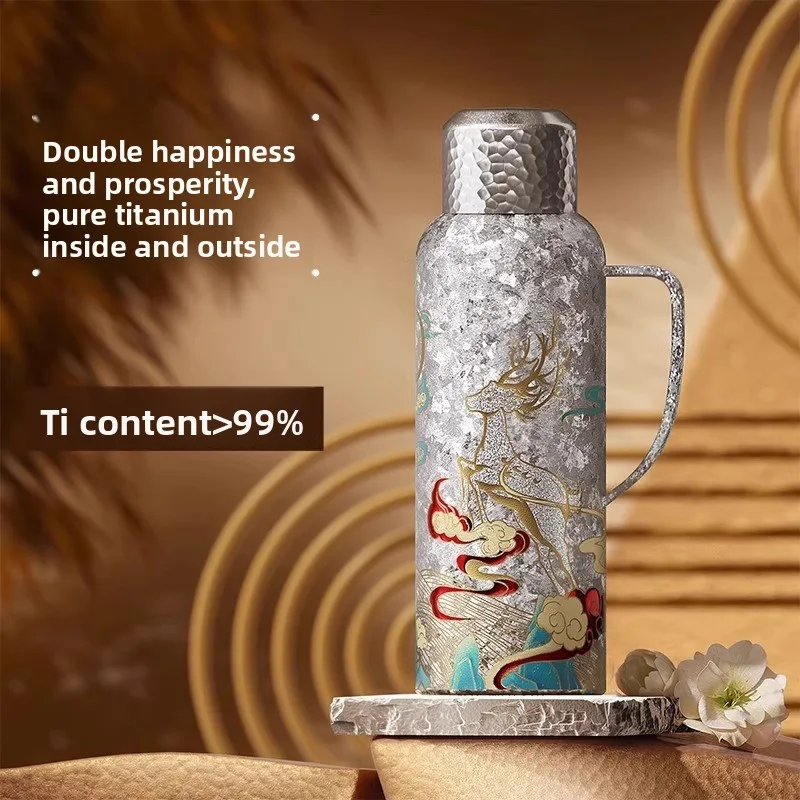 

Business office vehicle outdoor insulated water cup with magnetic mechanical inner lid, pure titanium insulated water bottle