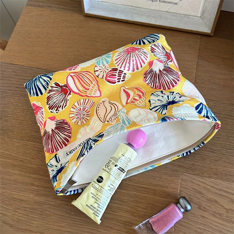 Travel Makeup Bag Colorful Conch Shell PatternZipper Cosmetic Pouch Women Beach Trip Lipstick Skincare Storage Purse
