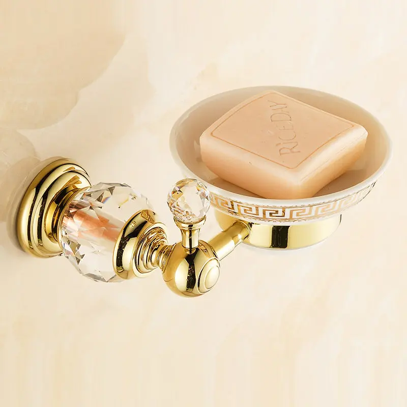 VidricSoap Dishes Euro style Crystal Brass Soap Holder Ceramics Soap Dish For Bathroom Home Decoration Bathroom Accessories HK-3