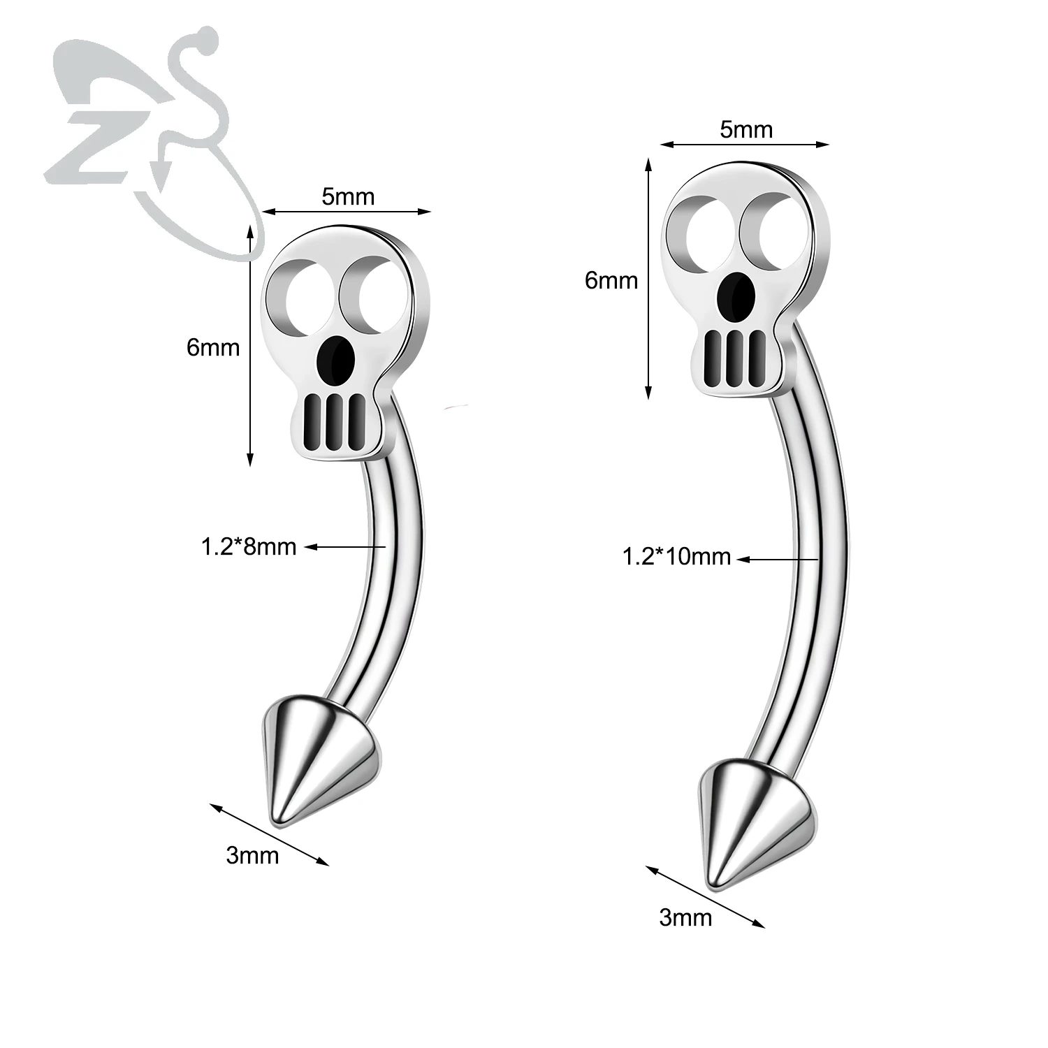 ZS 1PC 16G Pumpkin Bat Skull Bridge Piercing Stainless Steel Eyebrow Ring Curved Barbell Cartilage Earring Cone Labret Piercing