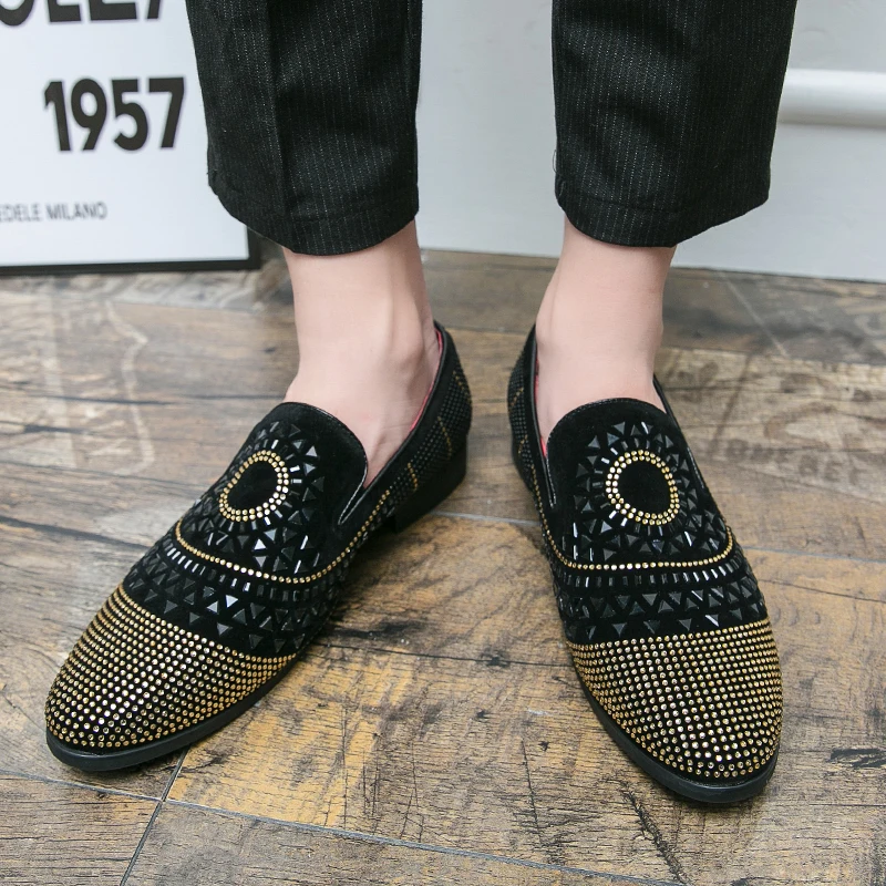 

Pointed casual leather shoes set feet fashion slip-on nightclub personality rhinestone men's shoes breathable single shoes