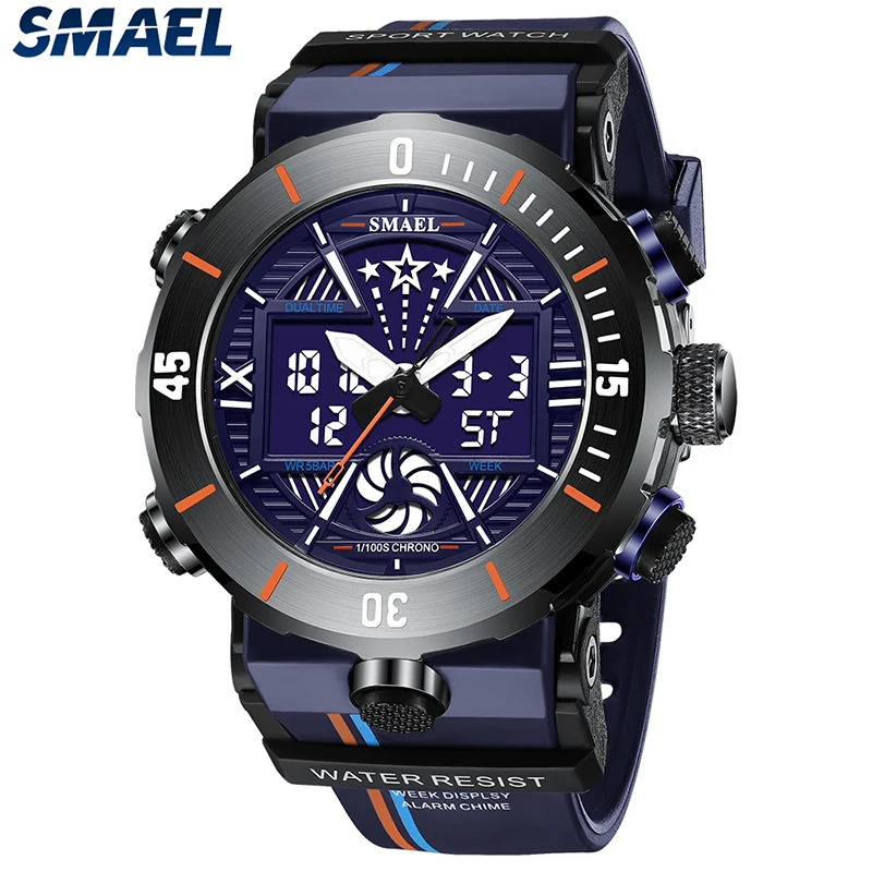 

New SMAEL Dual Display Watch Military Quality Mens Sports Watches Digital Alarm 8051 Military Clock Shock Led Watch Waterproof