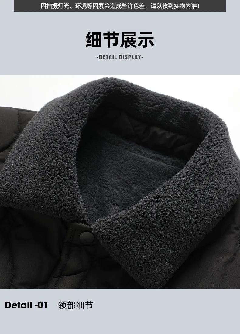 New Autumn/Winter Solid Color Fleece-Lined Thickened Warm Windproof Cotton Jacket Men's Casual Loose Sports Plus Size Outerwear