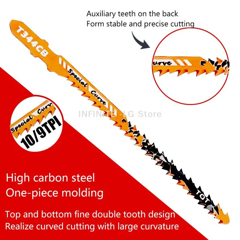 Double-Sided Jigsaw Blades 10/9Tpi T344CB For Efficient Curved Cutting, Wood & Plastic Saber Saw Blades Set For DIY & Carpenter