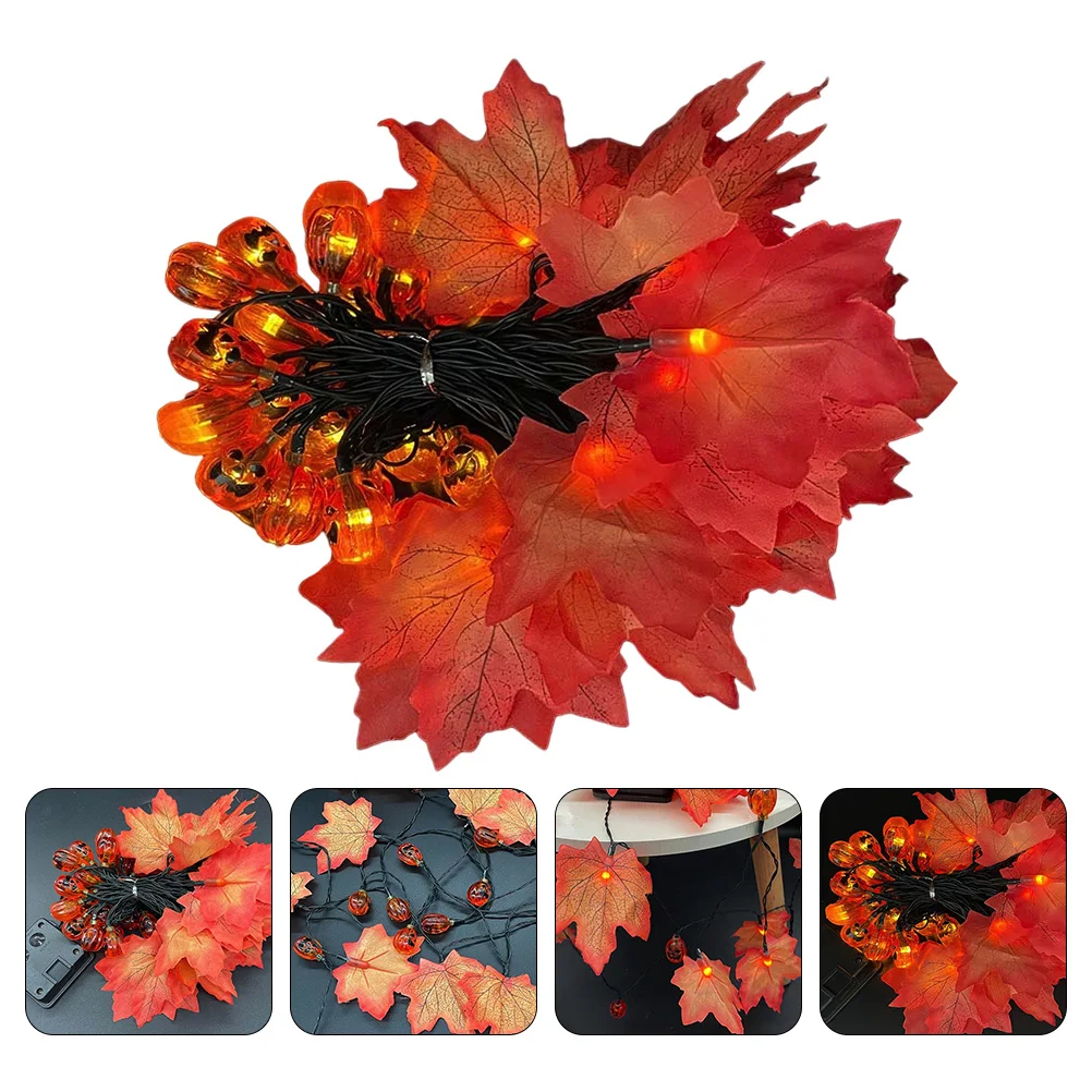 

Solar Powered Pumpkin Lantern String Outdoor Party Light Fall Decorations Night Maple Leaf Hanging Practical Garden