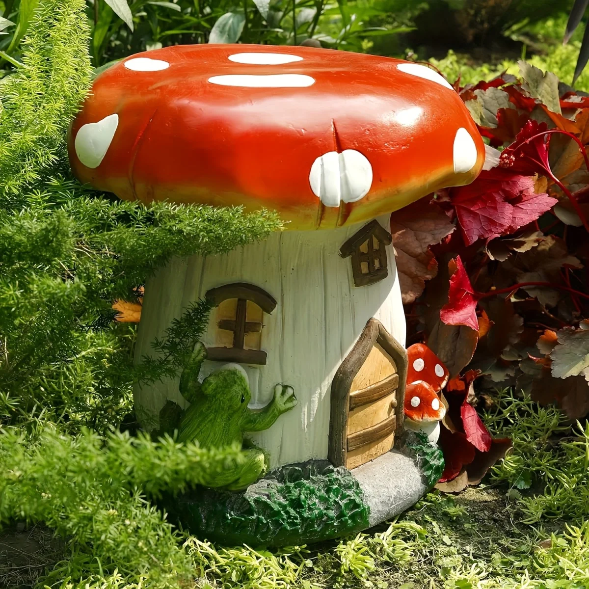 l13.4" Mushroom House Garden Stool, Oversized Resin Sculpture & Fairy Forest Base, Decorative Stool for Home, Courtyard, Lawn, Indoor & Outdoor Spring & Summer Decoration view 7