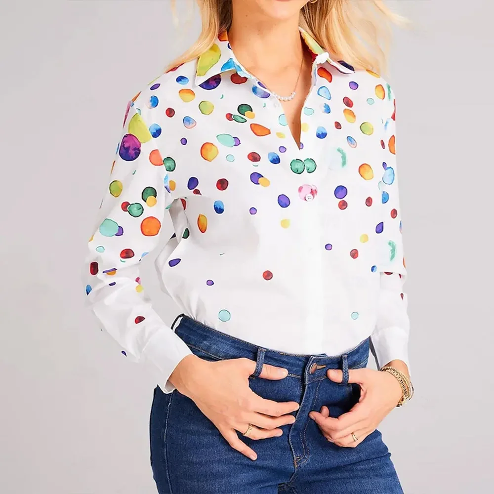 Women\'s New Loose Shirts Fashion Long Sleeve Shirt Elegant Face Print Sexy Blouse Spring Retro Button Top Women\'s Summer Clothes