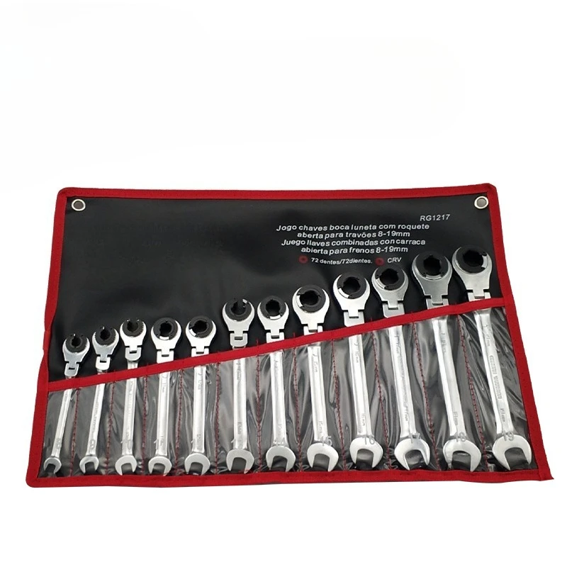 Zestaw kluczy płasko-oczkowych z obrotowymi zębatkami, kluczy pierścieniowych, kluczy trzpieniowych, kluczy płasko-oczkowych z regulacją, kluczy płasko-oczkowych z elastyczną główką, kluczy do oleju i narzędzi ręcznych.