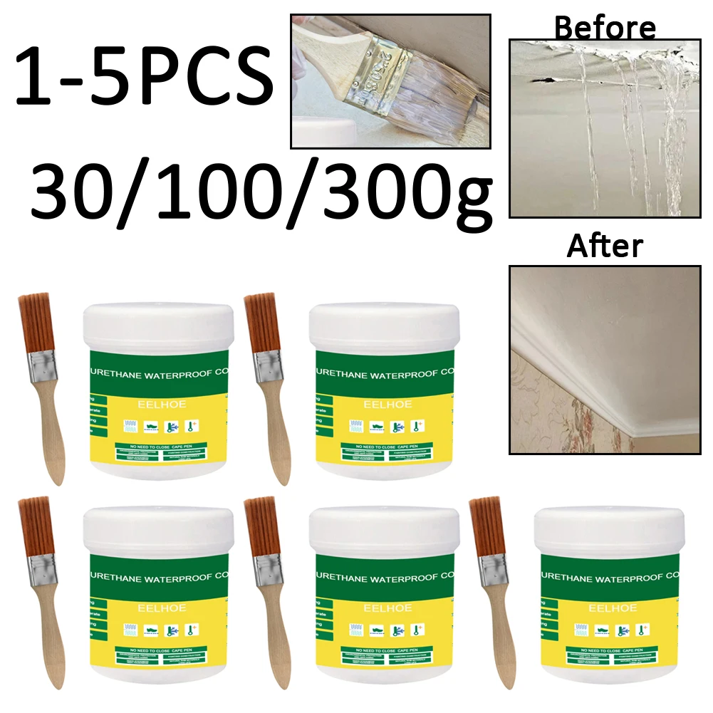 

1/2/3/4/5PCS 30/100/300g Polyurethane Waterproof Coat Invisible Paste Sealant Glue with Brush Adhesive Repair Glue for Home Roof