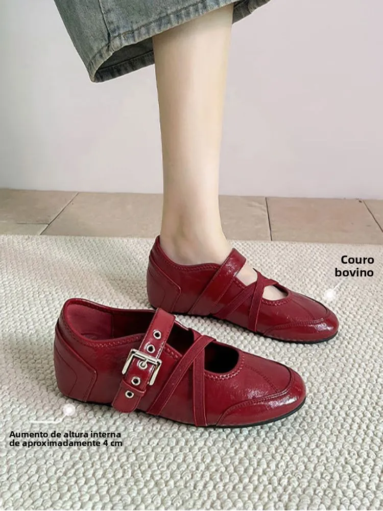 retro-flat-bot-ballet-oes-women's-mary-janes-comfortable-round-toe-cross-bule-leather-inner-heightening-4cm-faionable