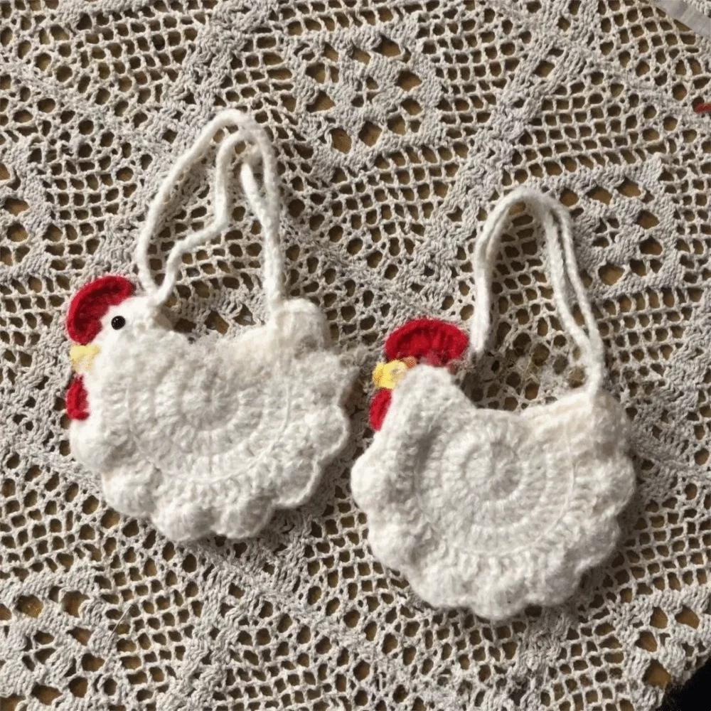 Funny Cartoon Chicken Coin Purse Crochet Double-sided Gifts Bag Headphone Bag Packing Knit Crochet Handbag Girl