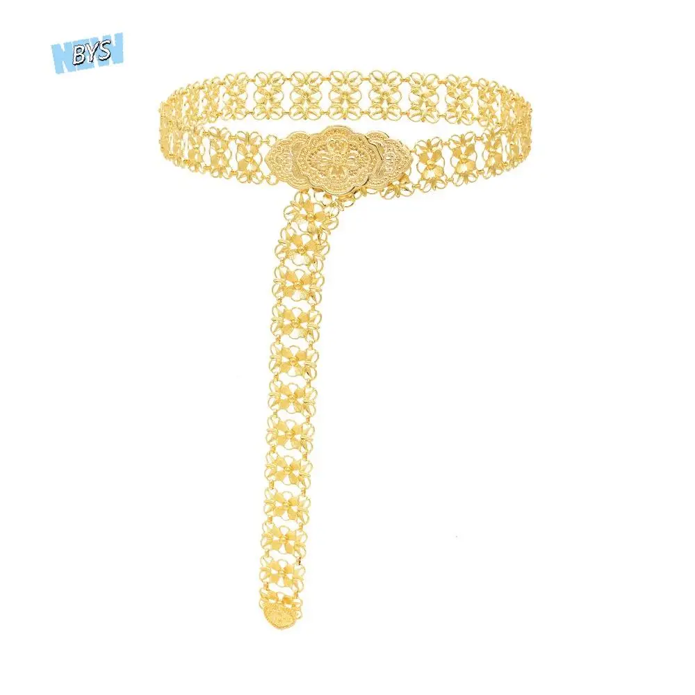 

Metal Ethnic Style Belt Silver Tassel Flower Metal Waist Chain Hollow Out Wrist Jewelry Dance Dress Belt Chains Women