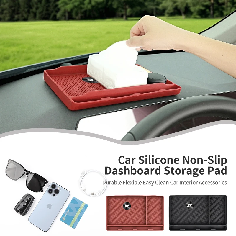 Car Silicone Non Slip Dashboard Storage Pad Interior Accessories For Ford ST Line Racing RS S Kuga Fiesta Fusion Mondeo Edge