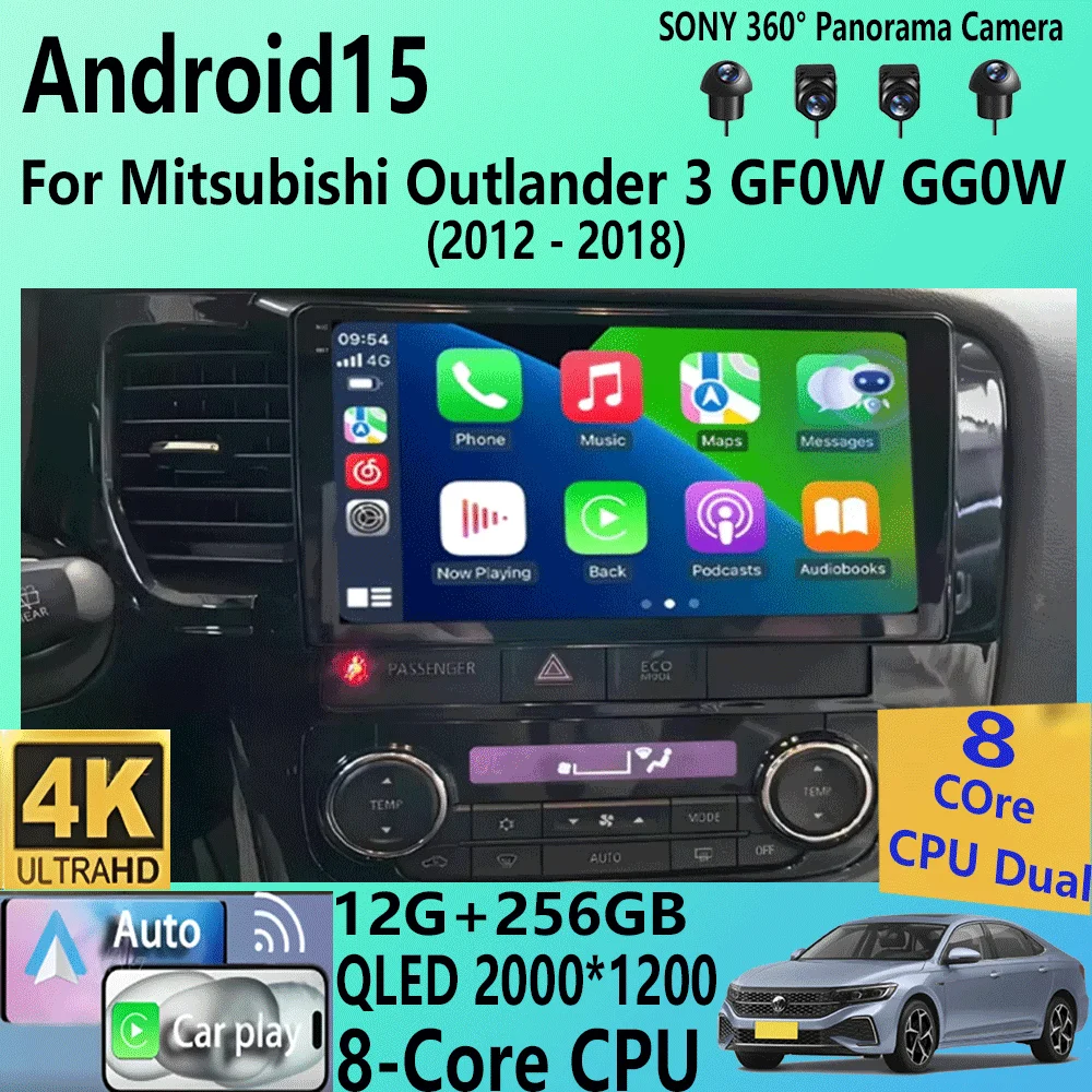Android15 video Player Carplay Auto Car Radio For Mitsubishi Outlander 3 GF0W GG0W 2012-2018 Multimedia Stereo 2din Head Unit