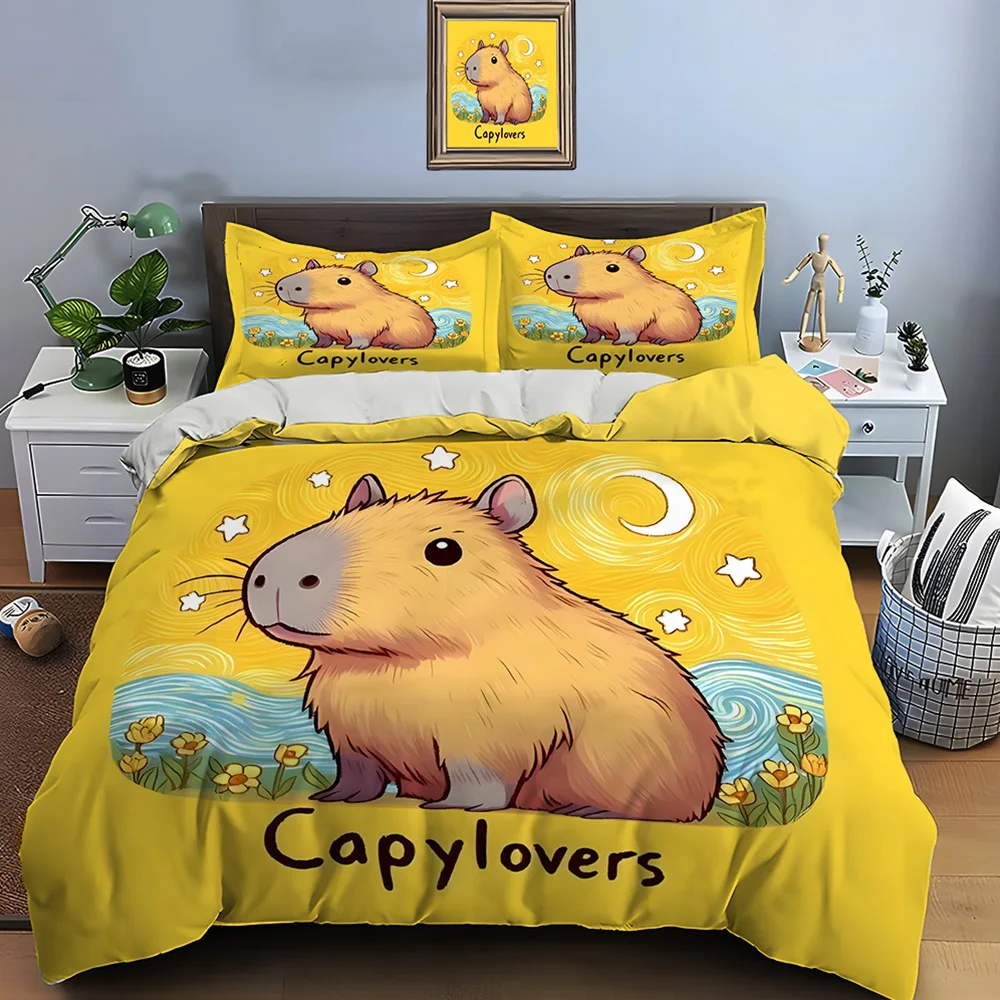Cute Cartoon Capybara Print Bedding Set Duvet Cover 1 Duvet Cover 2 Pillowcases Adult And Children Bedding Set Luxury Gifts