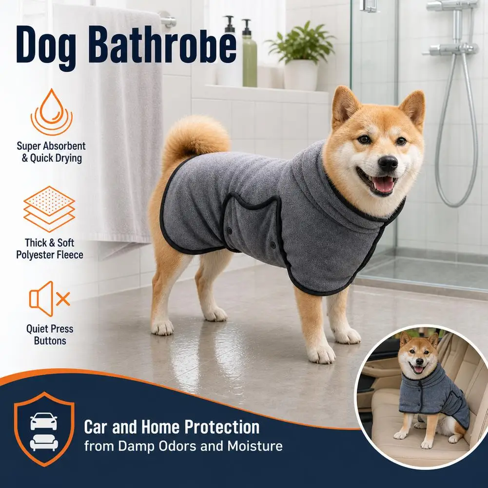 Dog Drying Robe Microfiber Pet Bath Towel Coat Adjustable Y-Collar Super Absorbent Quick-Drying Wrap for Wet Dogs After Bath