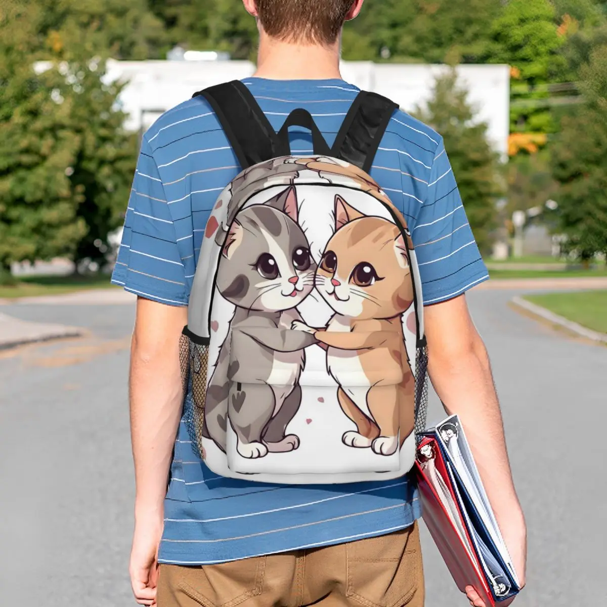 Ginger Tabby And Grey British Kitten Cat Hug Backpack Student BookBag Kids School Bag Laptop Shoulder Bags for Boys Girls