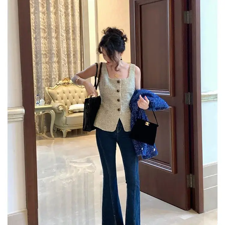 

Faionable Little Fraance Sle Vest Top for Women Svel Vintage High-End Slimming Versatile Tank Top