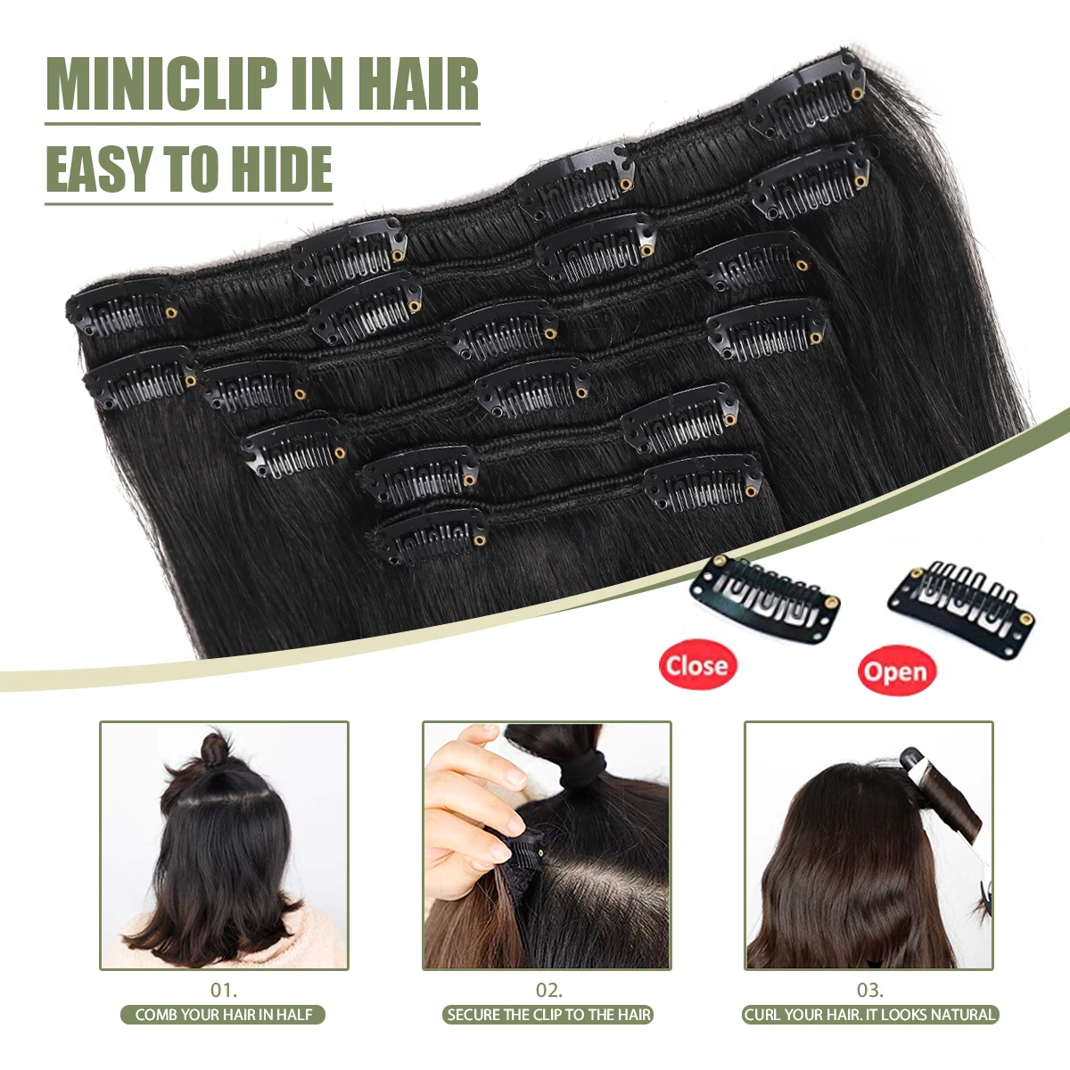 XDhari Clip In Hair Extension Human Hair 100g 120g Black Clip in Human Hair Extension for Women