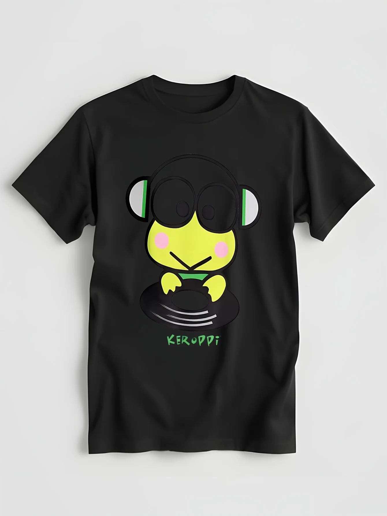 Men Women Keroppi DJ Record Spin T Shirt Pure Cotton Clothing Amazing Short Sleeve O Neck Tee Shirt Graphic Printed T-Shirts