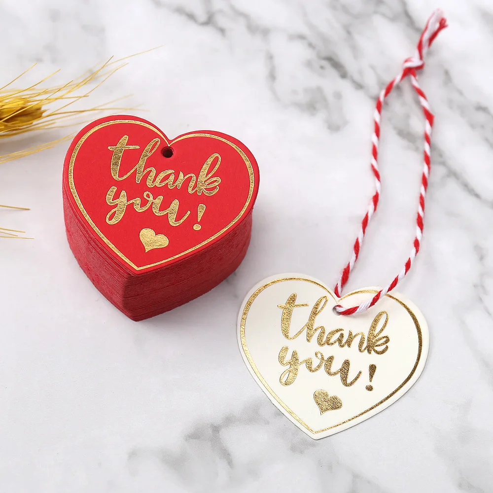 50pcs Bronzing Heart Thank You Tags Garment Shoes Bag Hang Tag Gift Bags Boxes Accessories DIY Arts Crafts Clothing Price Labels