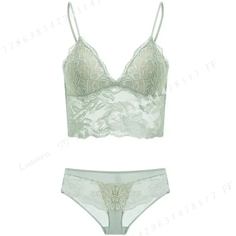 Women French Thin Lace Wireless Bra Set Strapless Triangle Cup Slim Invisible Minimizer for Big Bust Daily Wear S-XL