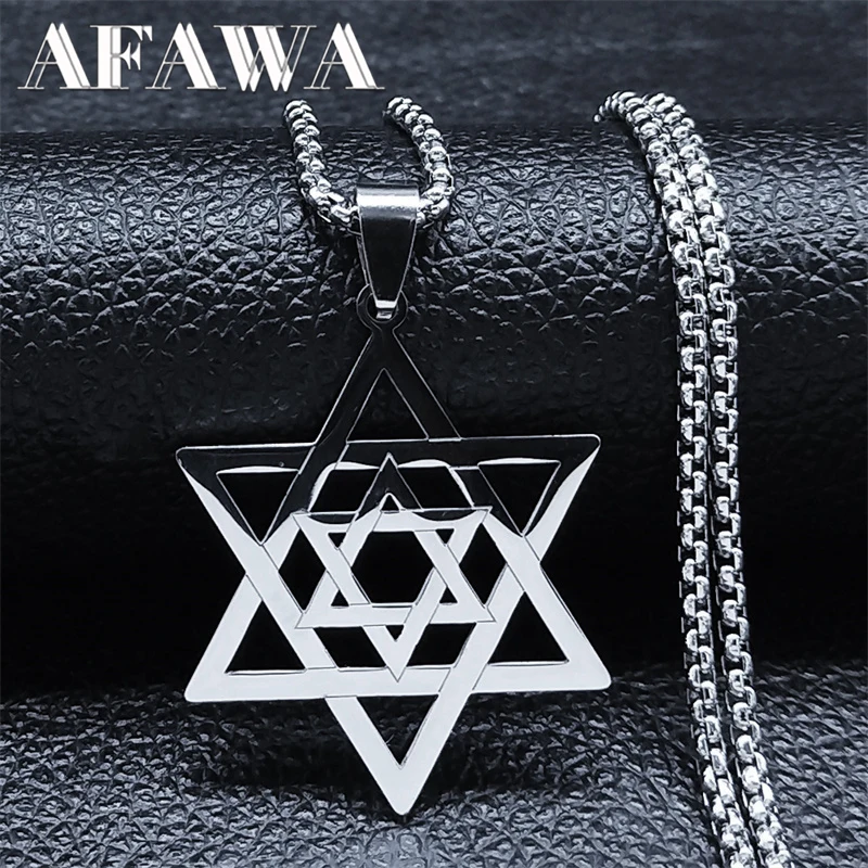 Jewish Hexagram Symbol Pendant Necklace Stainless Steel Silver Color Judaism Star of David Shield Magen Jewelry collar hombre