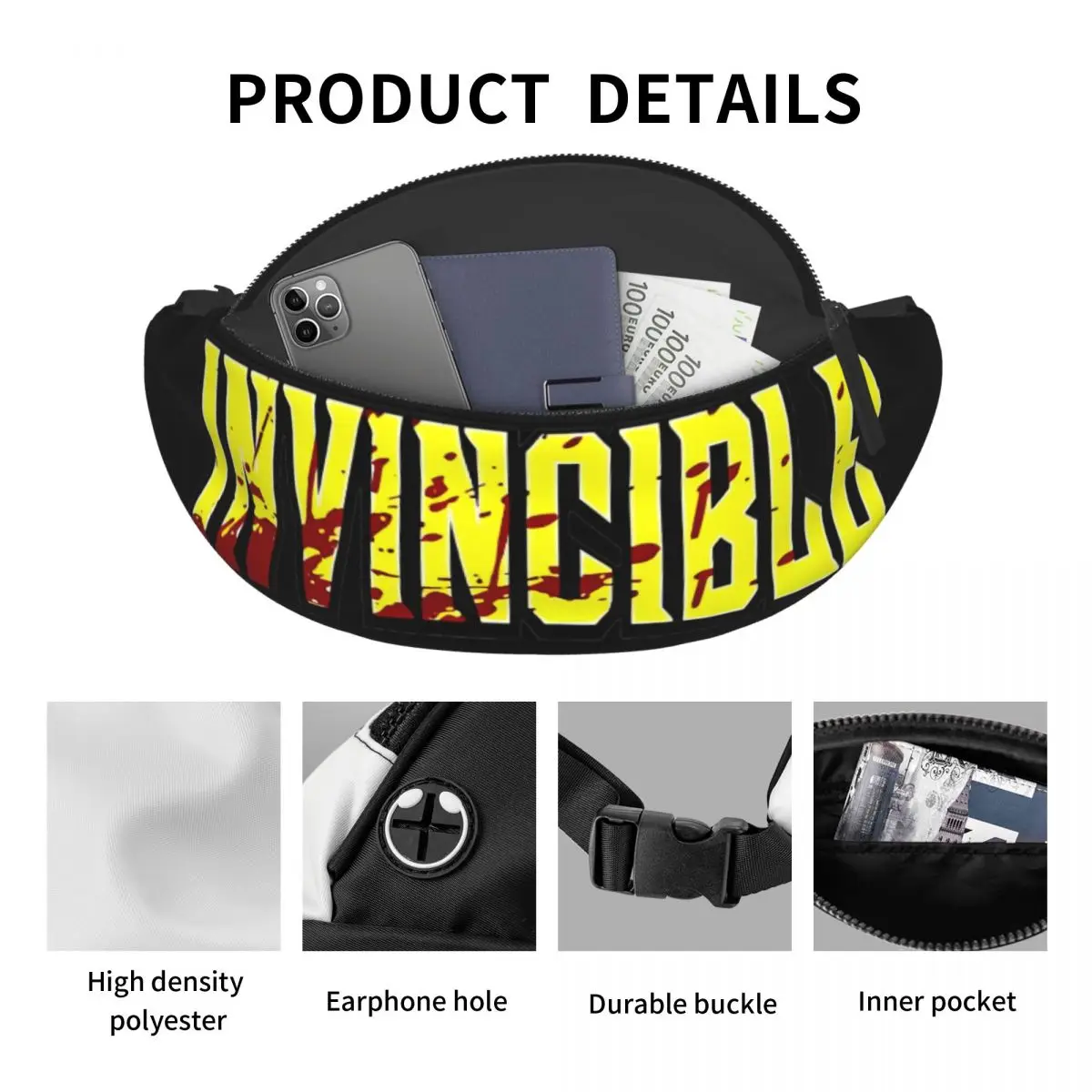 Invincible - Blood Stained Waist Bag Accessories Men Women Trend Comic Heroes Funny Viltrim Fanny Pack