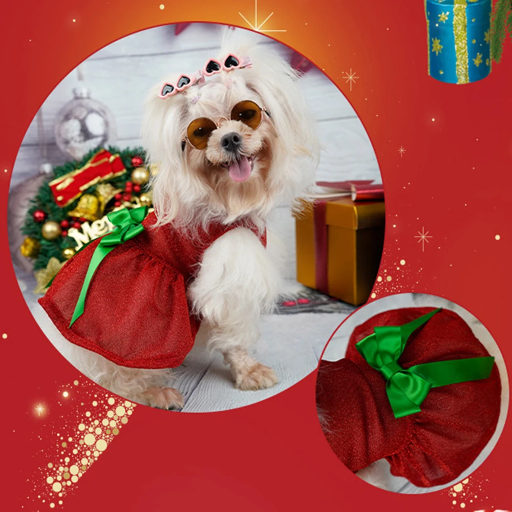 Merry Christmas Dog Dress Sparkling Bow Skirt For Puppy Chihuahua Pullover Festive Outfit Pet Christmas Dress DIY Dog Clothes