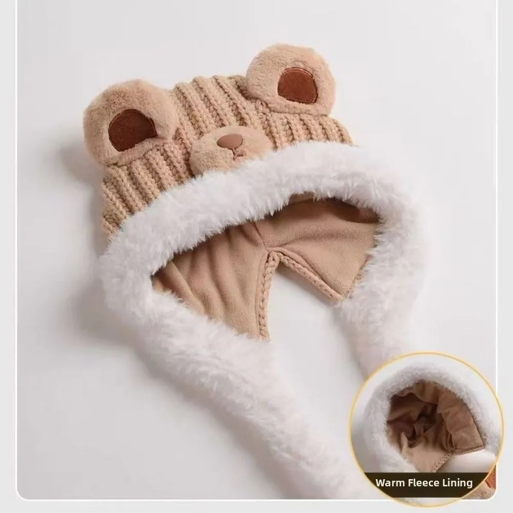 

Kawaii Cartoon Beanie Caps Bear Coldproof Baby Ear Protection Hat Windproof Soft Children's Pullover Hats Autumn and Winter