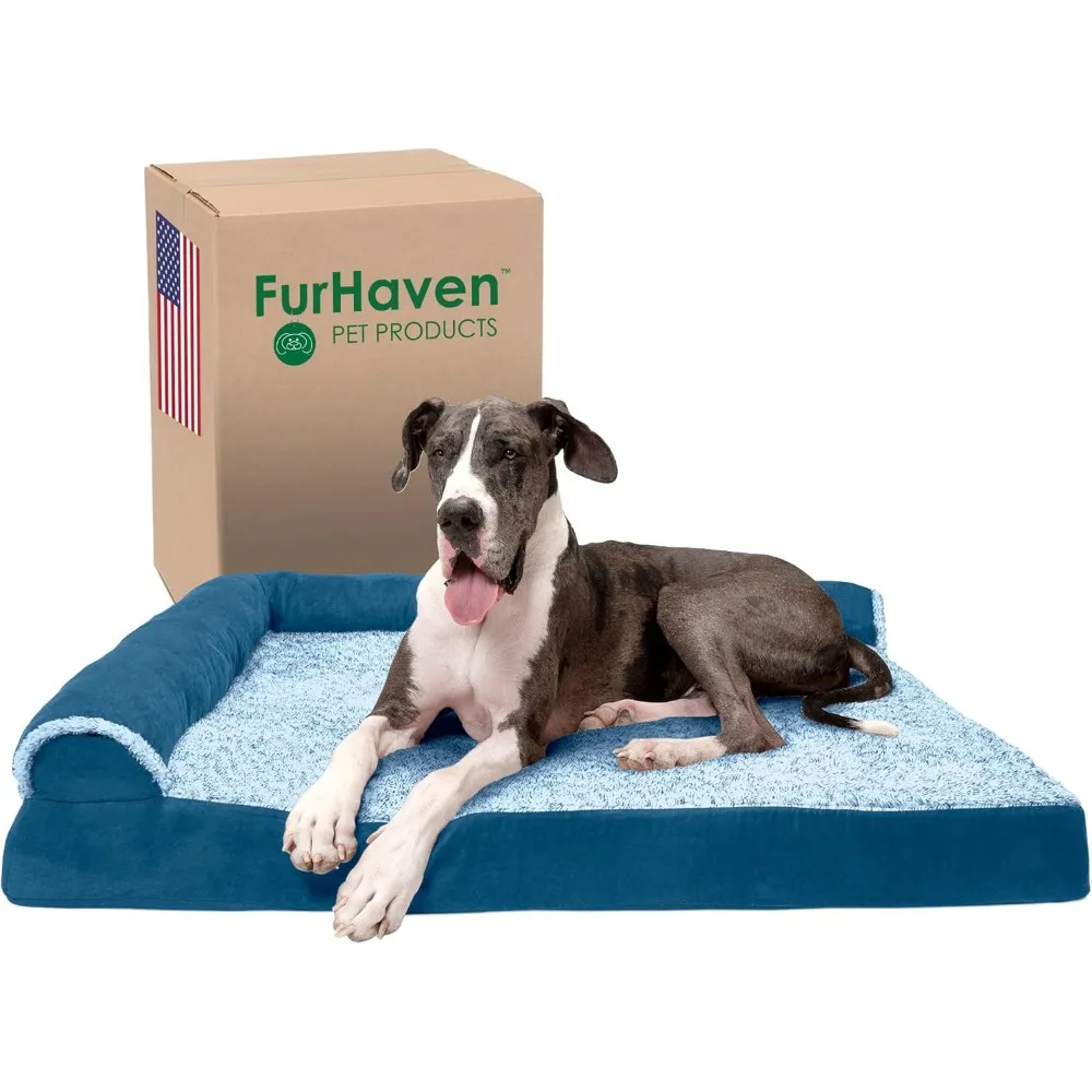 

Orthopedic Dog Bed for Large Dogs w/ Removable Bolsters & Washable Cover, For Dogs Up to 125 lbs - Two-Tone Plush Faux Fur & Su